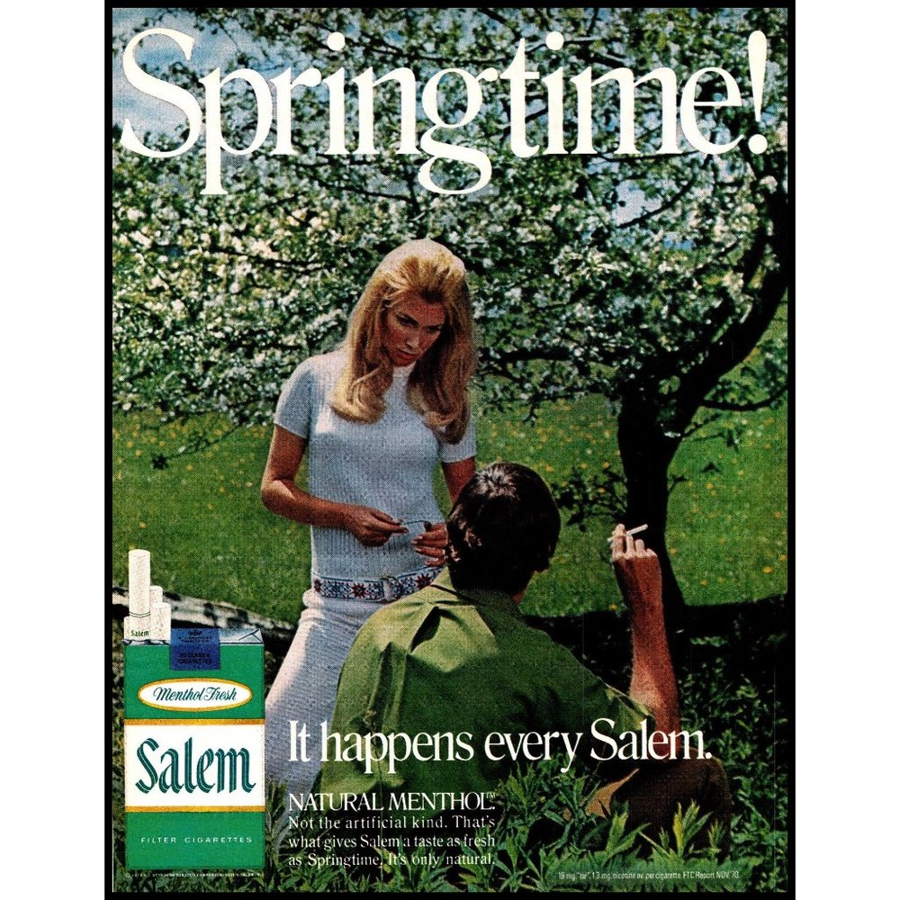 1971 Salem Cigarettes Vintage Print Ad Springtime Green Shirt Blonde Wall Art